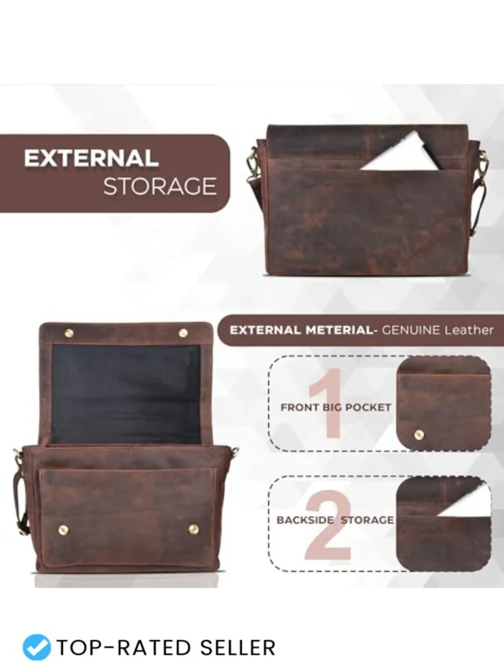 Handcrafted Full-Grain Leather Laptop Messenger Bag Crossbody Briefcase
